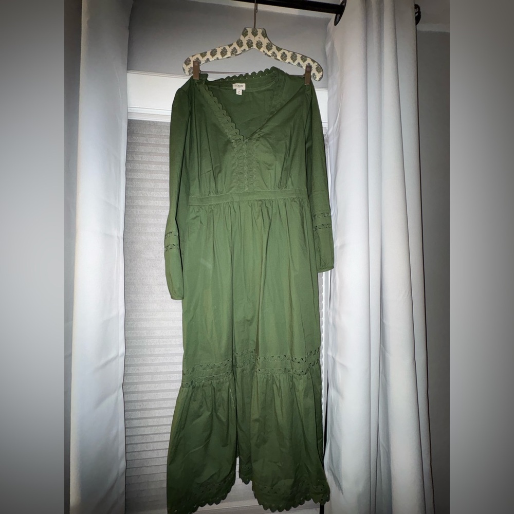 Olive Green Long Sleeve Tiered Women’s Dress - Picture 2 of 2